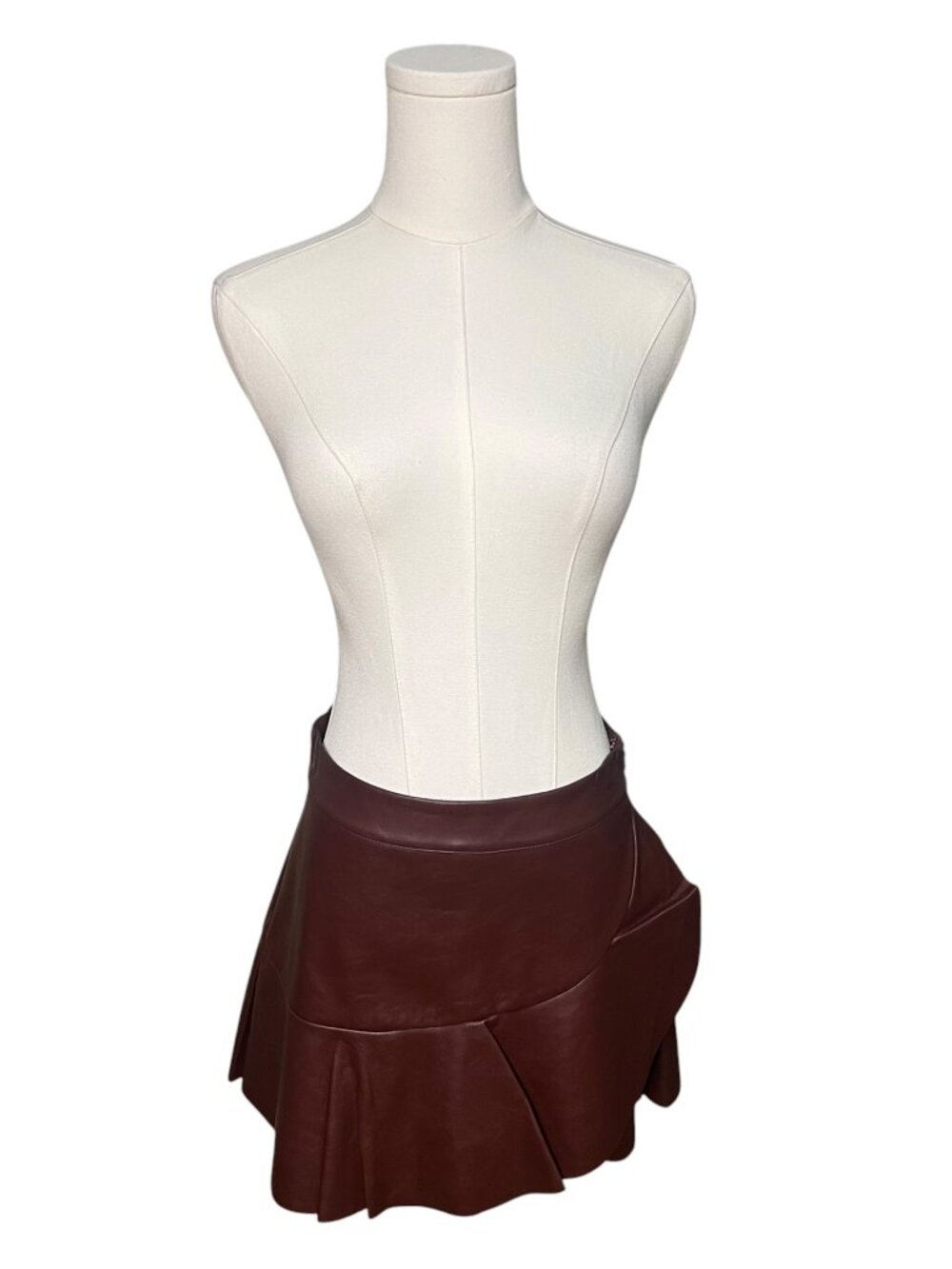 DO+BE Burgundy Faux Leather Ruffle Mini Skirt Size M